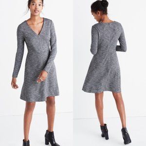 MADEWELL | Bridgewalk Gray V-Neck Long Sleeve A Line Fit and Flare Dress